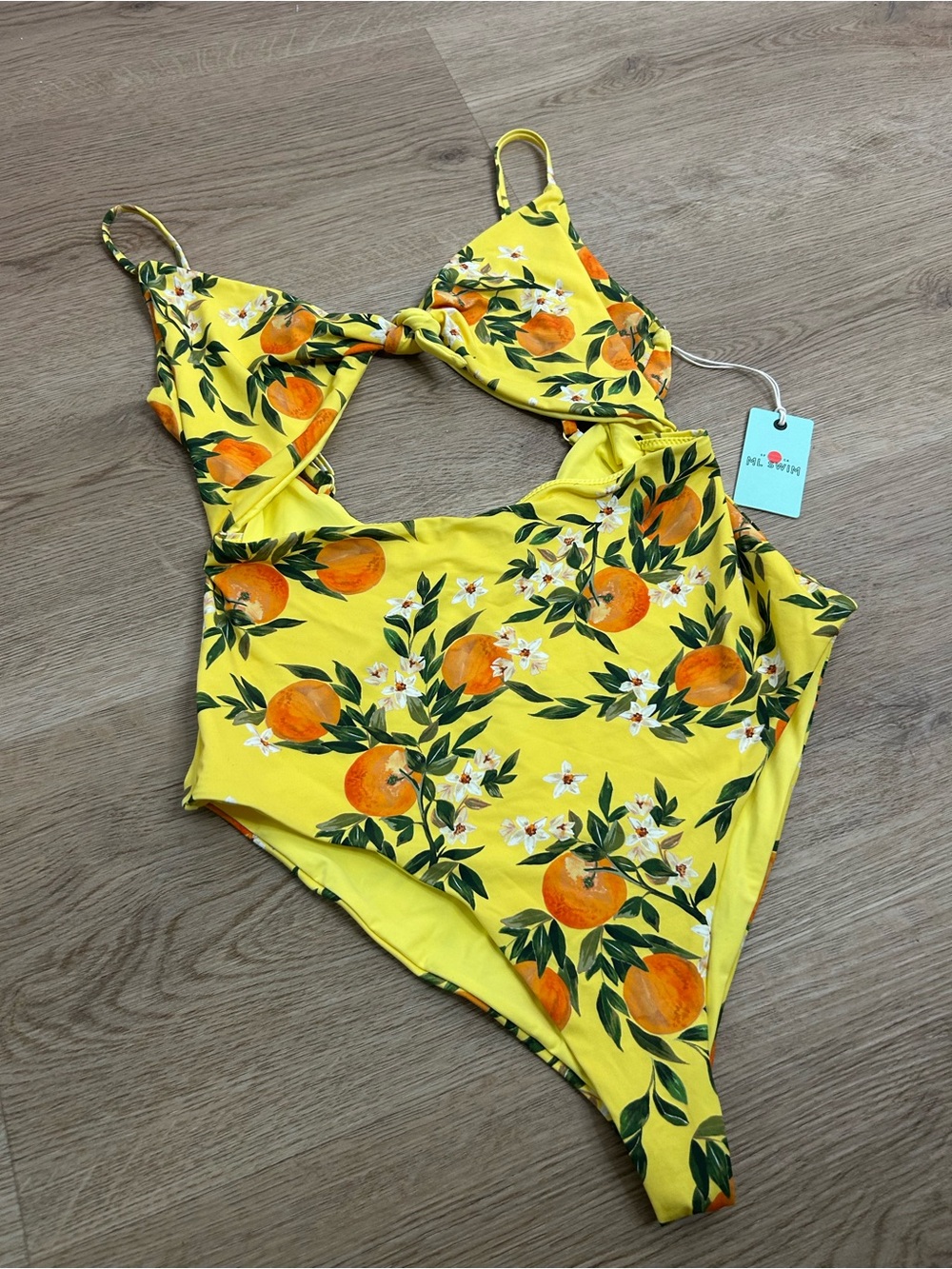 NWT Marine Layer Orange Fruit Yellow Cutout One Piece Swimsuit Size Medium